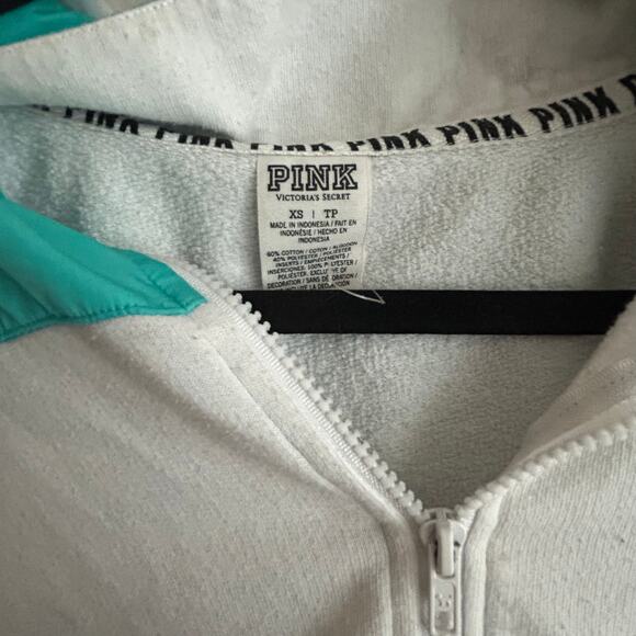 PINK‎ Quarter Zip Pullover Sweatshirt Athletic Long Sleeve Top White Teal xS - Picture 7 of 10